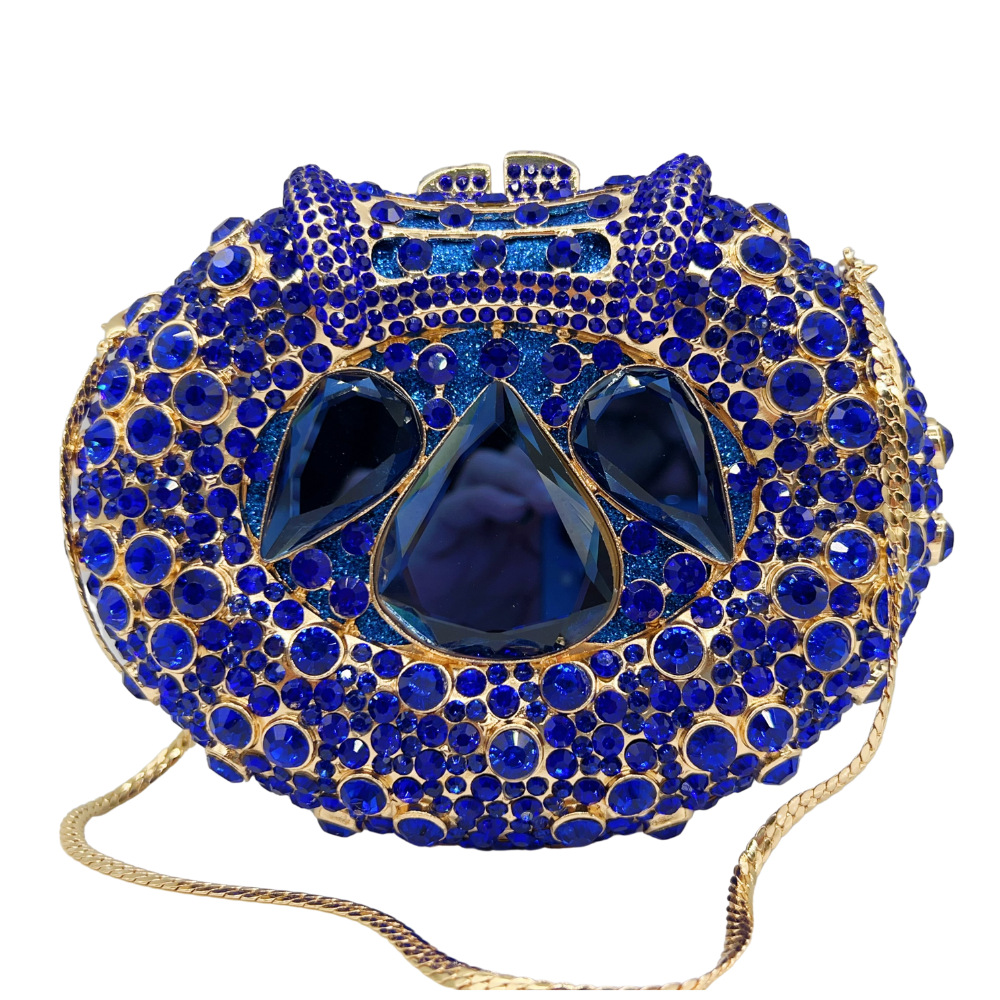 Túi clutch nữ đính đá pha lê dạ tiệc, thiết kế rỗng kim cương, kèm dây xích đeo vai — Màu đỏ, Màu xanh ngọc, Màu xanh đậm, Màu bạc xanh lam chi tiết 6