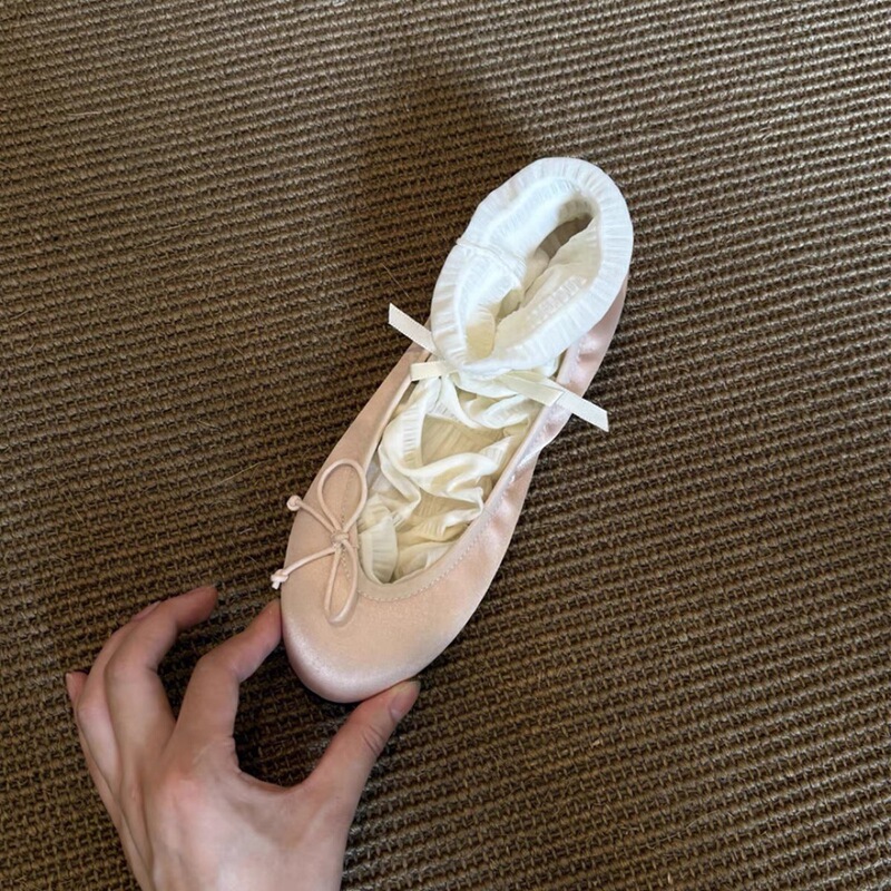 羊皮版~法式温柔蝴蝶结圆头芭蕾舞鞋浅口单鞋配裙子一脚蹬平底鞋|undefined