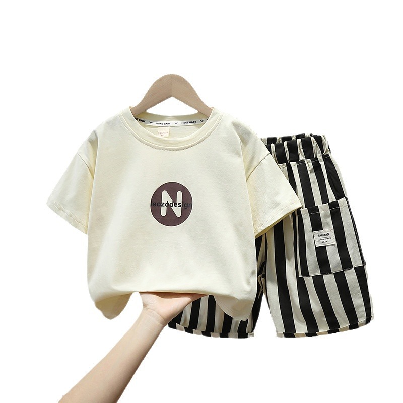 5227 Traje de ropa de moda Han Fan para niños Verano 2024 Nuevo estilo estilo occidental Ropa de bebé para niños de dos piezas