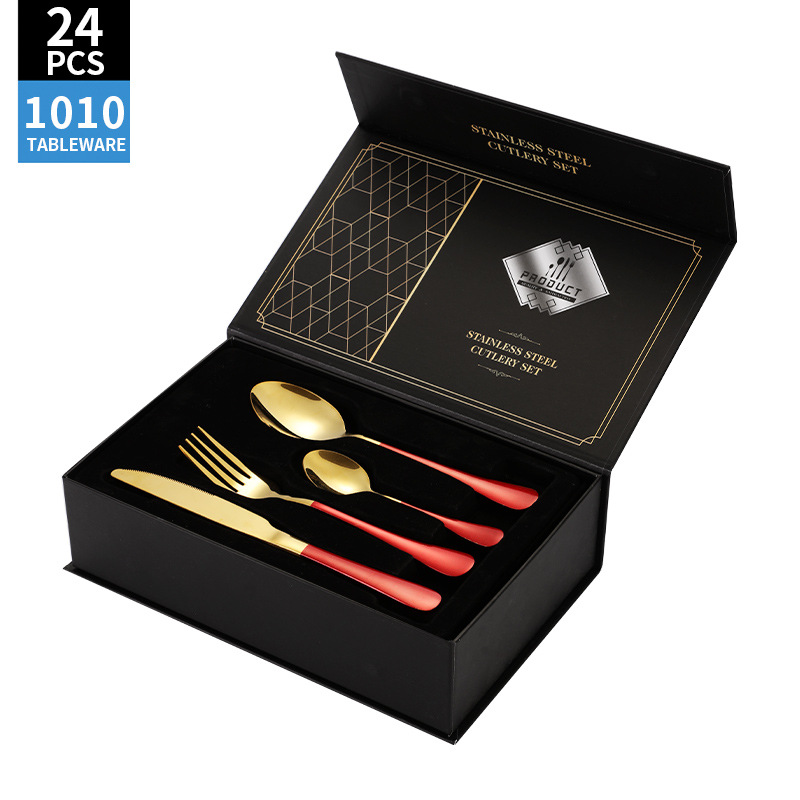 Juego de vajilla de acero inoxidable de Amazon transfronterizo 1010 Cuchillos, tenedores y cucharas de comida occidental Juego de 24 piezas Cuchillos y cucharas de bistec