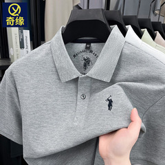 2025夏に綿のtシャツをめくった男性中年の父親はビジネスカジュアル刺繍の馬標男性poloシャツを着た