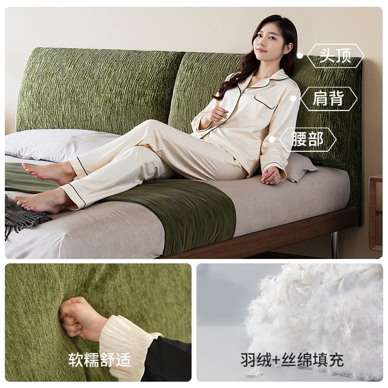 中古风大象耳朵床白蜡木软包布艺雪尼尔床轻奢1.8米复古主卧婚床|undefined