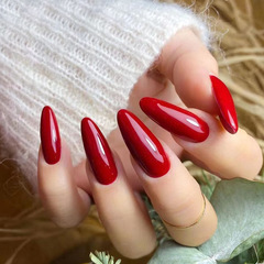 聖誕新年紅純色亮面款美甲穿戴甲ins網紅同款甲片跨境專供假指甲