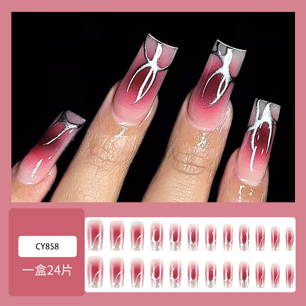 24 piezas de uñas largas de venta caliente, uñas en polvo precioso, uñas degradadas, uñas, moda europea y americana, parche de uñas dulce y fresco image 3