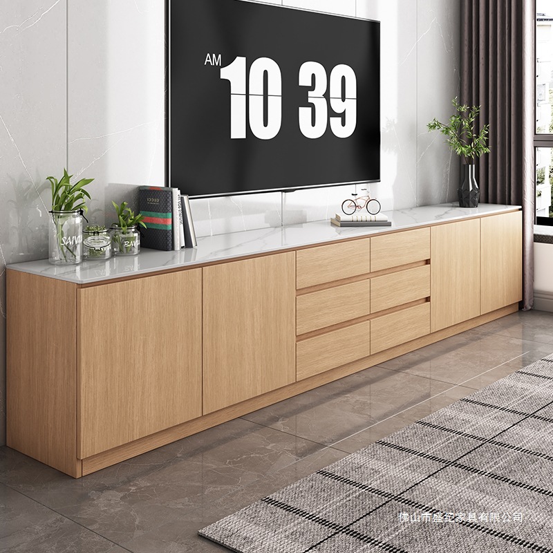 Slate Tv Cabinet High Floor-Standing Solid Wood Living Room Modern Simple Storage Cabinet Bedroom Tv Cabinet Integrated Against the Wall