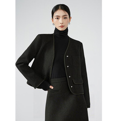 人字纹羊毛老钱风摩登夹克2025年秋季新款小香风v领长袖短外套女