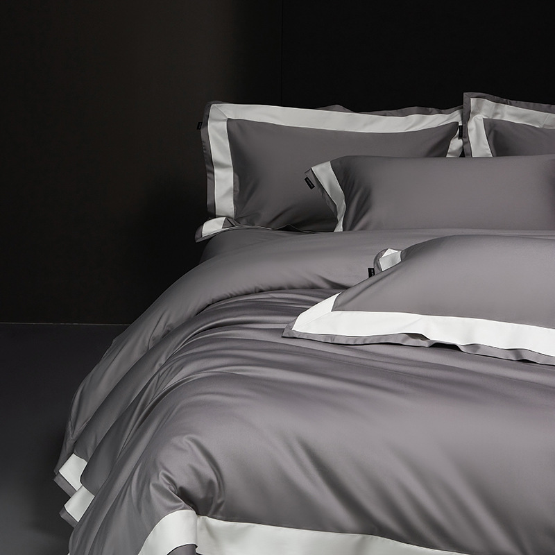 Duvet Cover SetMicrofiber Duvet Cover High-end Solid Color 100% Long-staple Cotton Four-piece Set With Spliced Duvet Cover, Pure Cotton, Moisture-abso_voghion.com