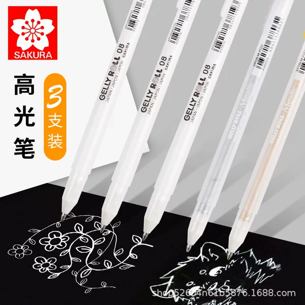 Japanese sakura cherry blossom high-light pen wave drying pen hand-painted design black card pen XPGB gold silver white marker pen