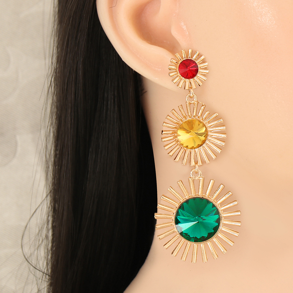 Retro Colorful Geometric Round Long Earrings display picture 18