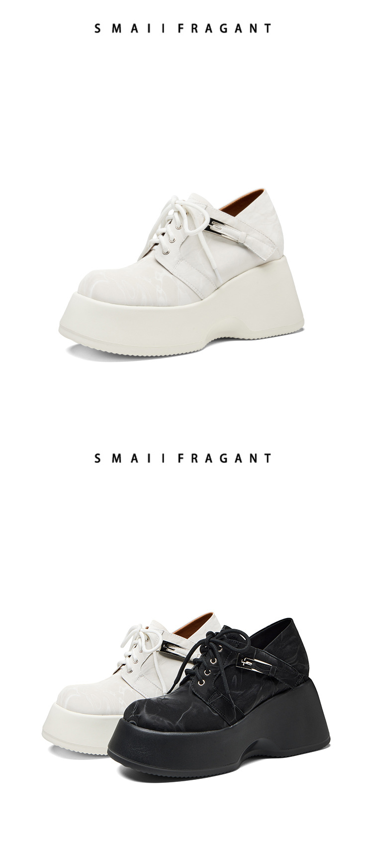 Giày sneaker nữ đế dày 10 cm buộc dây phong cách bệt platform — màu đen chi tiết 9