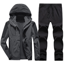 跨境冲锋衣男女三合一套装男士夹克外套秋冬季加绒加厚连帽登山服