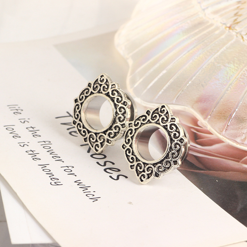 Retro Flower Hollow Ear Expander 16mm Ear Gauges Stainless Steel Body Jewelry detail image 8