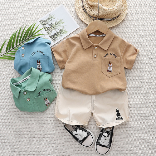 Retro embroidered rabbit children's short-sleeved suit  new summer boys and girls cotton breathable thin t-shirt forest series