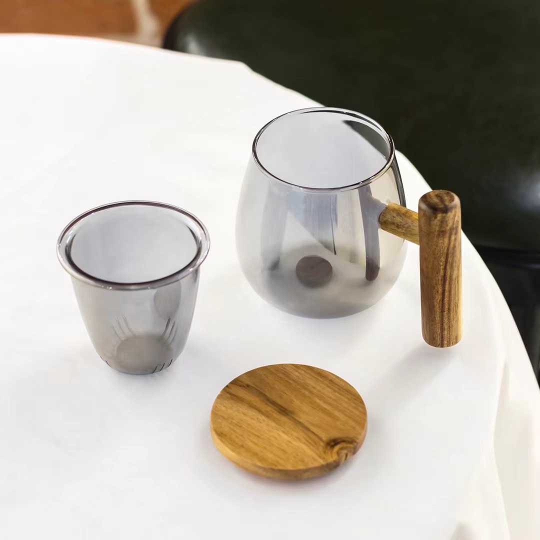 Creativa simple colador taza de té de vidrio mango de madera personalidad de alta apariencia de Internet celebridad taza de agua regalo taza de té perfumada con tapa