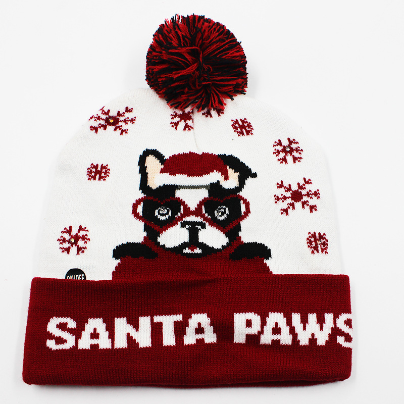 Fabricante transfronterizo de gorros navideños europeos y americanos tejidos en jacquard, gorros navideños de lana con luces LED, gorros navideños con pompón y bufandas. image 45