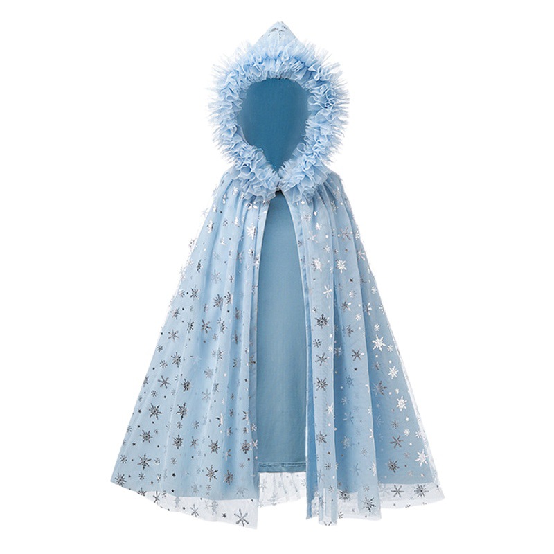 Girls' Autumn and Winter Elsa Cape Cloak Frozen Elsa Princess Dress Windproof Elsa Shawl Kidsren's Outwear