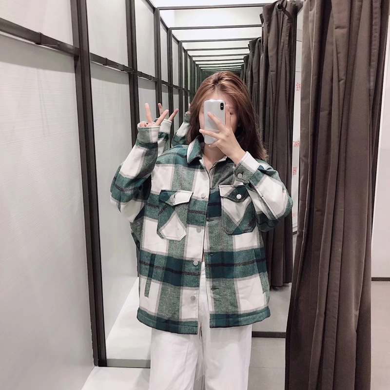 Giacca donna stile camicia a quadri giacca casual con risvolto_voghion.com