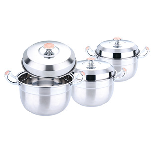 Thickened Stainless Steel Double-Handle Soup Pot Set with Lid, Large Capacity Three-Piece Cookware Set for Cross-Border Wholesale