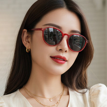 复古椭圆墨镜女 韩版ins潮流跨境变色片太阳镜网红简约休闲眼镜潮
