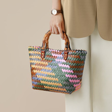 编织包包2025新款手拎女包大容量竹节菜篮子百搭沙滩海边手提包