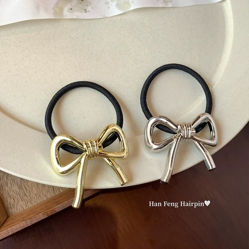 Metal bow hair tie for women high elasticity and durable headband 2024 new high-end rubber band hair tie hair accessories
