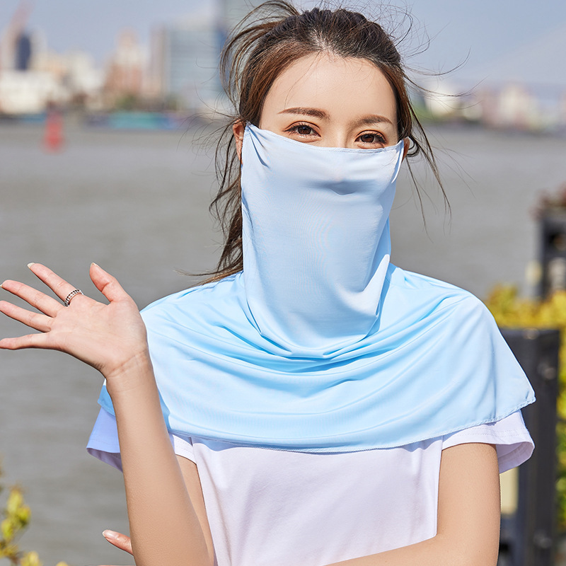 夏季防晒面罩女冰丝凉感护脖面罩长款透气户外骑行遮脸披肩面纱