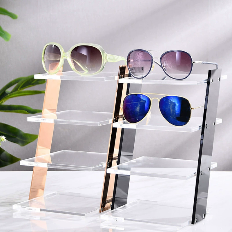 High-end transparent acrylic glasses, stand stainless steel, storage system solar-powered, sunglasses