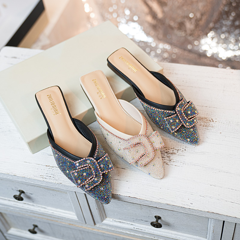 2023 spring and summer new outerwear all-match net red low-heeled sandals pointed toe Muller drag_voghion.com