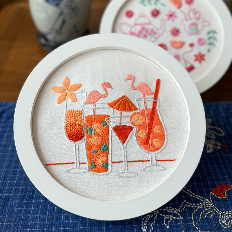 Lu bordado redondo tiempo de té de la tarde pintura colgante bordada a mano DIY material paquete de dibujos animados impresión infantil pintura colgante de pájaros