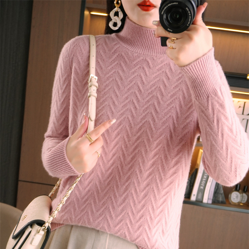 Andy velvet semi-high collar seven-pin thickened alan flower warm bottoming shirt women's autumn and winter new all-match sweater sweater