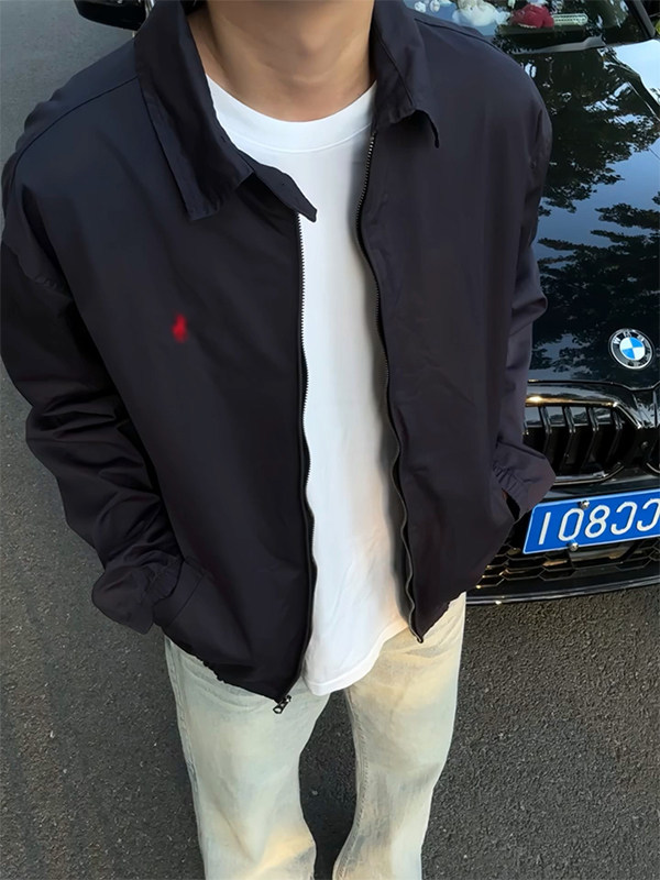 Kişi üçün tünd göy Harrington jaket, yaz-payız qısa model