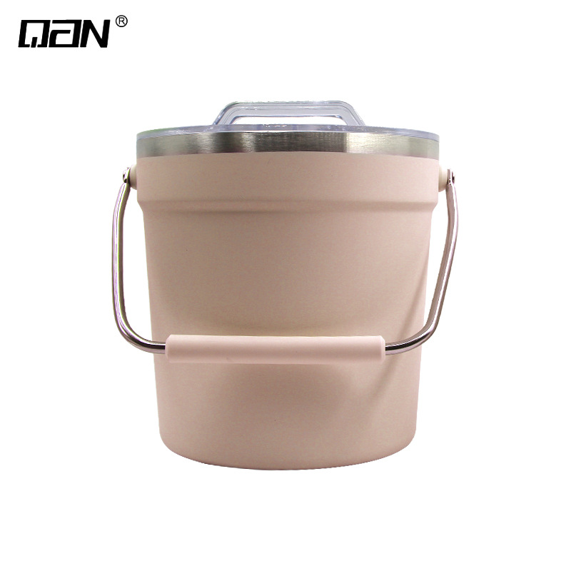 Cubo de hielo QAN de acero inoxidable con doble capa aislante para champán, cerveza comercial, con tapa y asa, de gran capacidad.