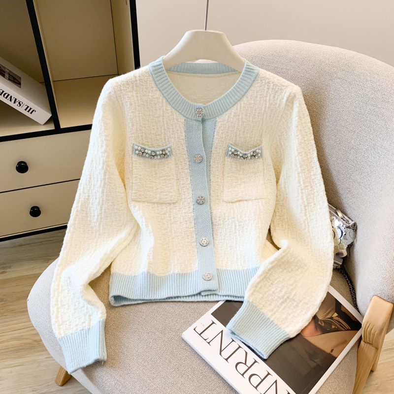Real Shot of New Knitted Knitwear for Women, Bright Diamond Small Fragrant Knitwear, Cardigan Jacket, Elegant Women's Top