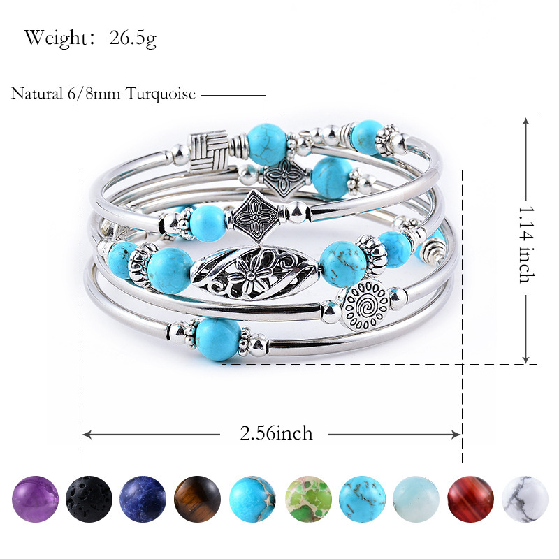 Natural Stone Inlay Material Ethnic Style Geometric Alloy Inlay Natural Stone Women's Bangle