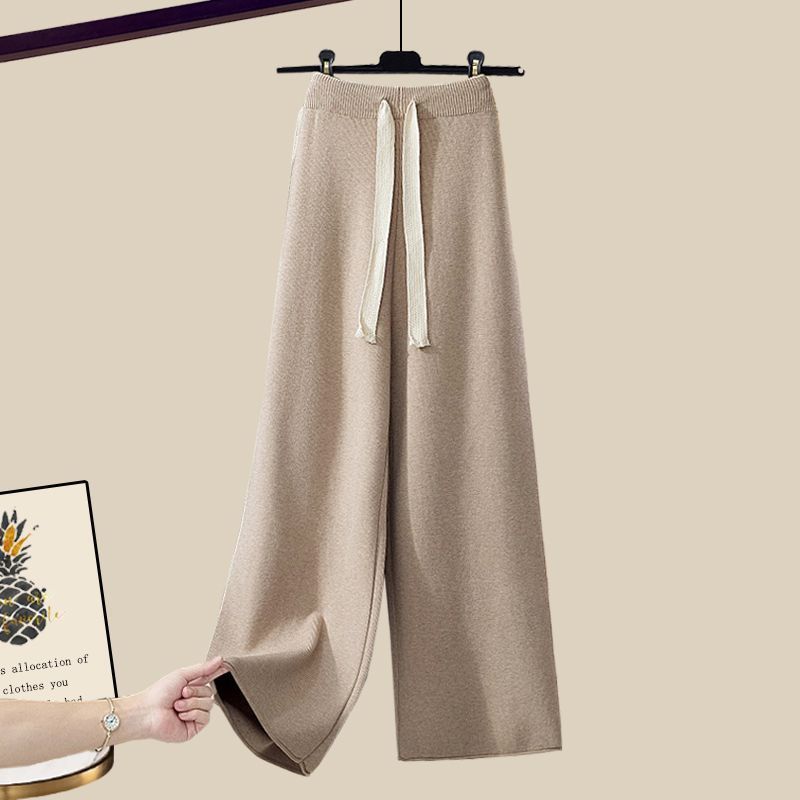 Damkläder ny förtjockad väst mångsidig stickad tröja byxor med vida ben tredelad kostym_voghion.com