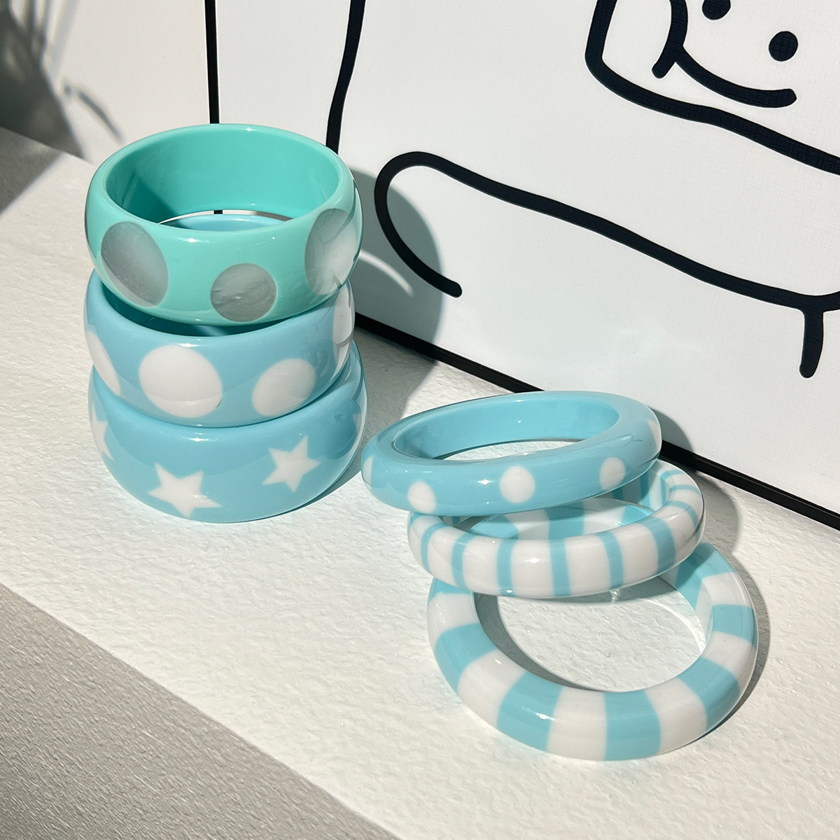 欧美新款多款式蓝白色系树脂手镯  时尚百搭简约叠戴设计手环