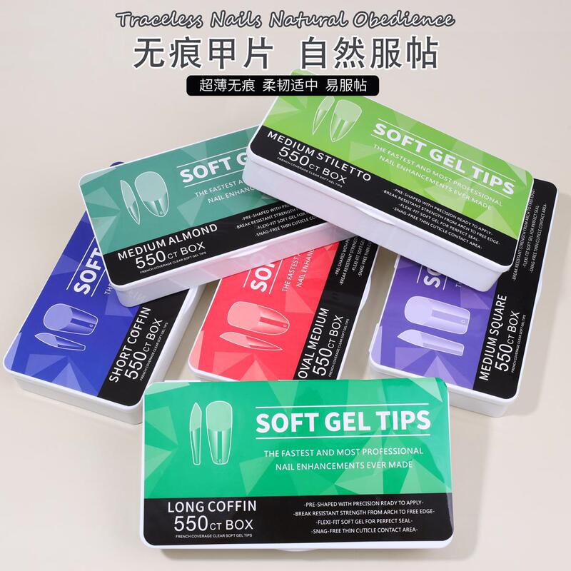 Amazon Porcelain White Box Nail Art Piece Ultra Thin Scrub Long Water Drop Almond Non-engraved Nail Grinding 550 Pieces/Box