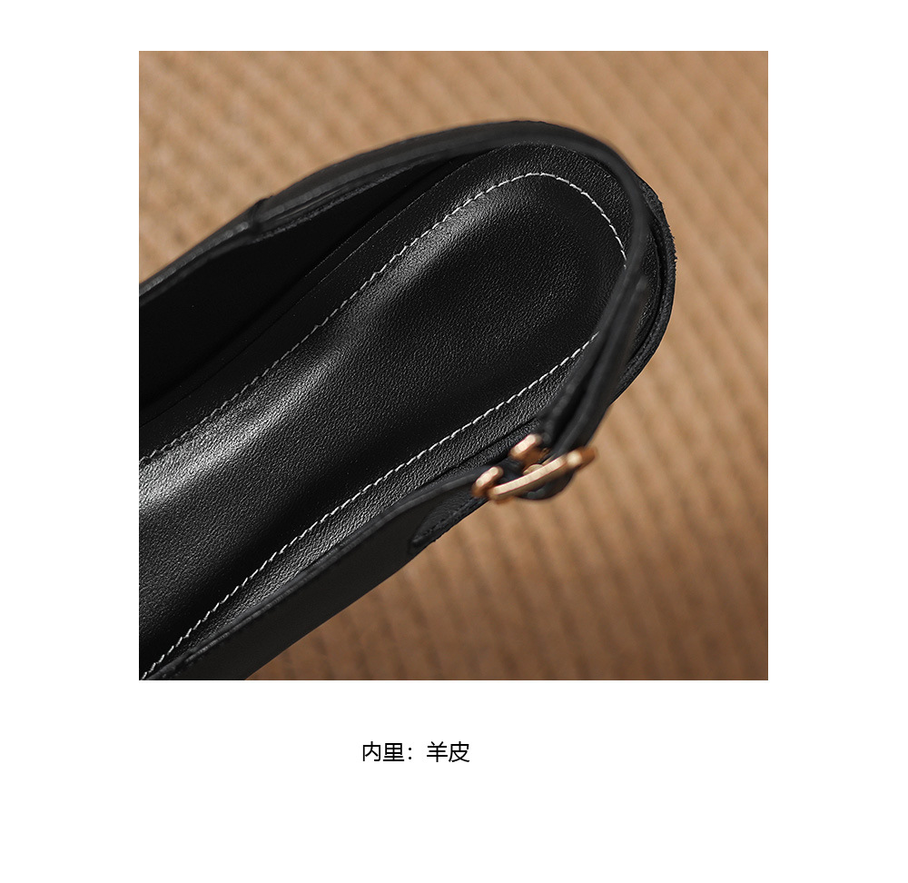 Sandal nữ da cừu mũi nhọn quai ngang gót vuông 6 cm — đen chi tiết 13
