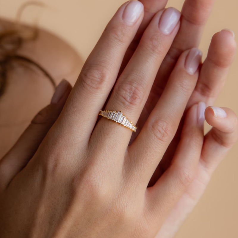 (Wholesale), copper hair mesh, rectangular one size sophisticated wedding ring with zircon, internet celebrity, European style