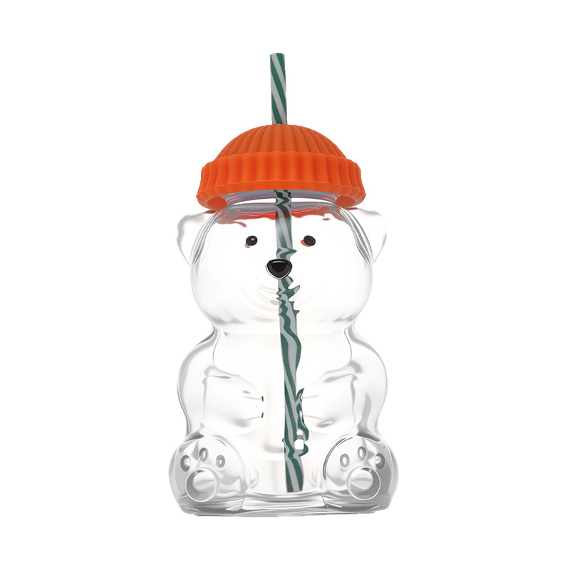 Explosiones transfronterizas 2025 nueva copa de paja de vidrio Bear Glass Cup Limited Edition