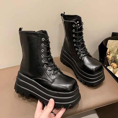Women's 2024 Autumn/Winter New Style Fashion Block Heel Chain Mid-Calf Boots, Versatile for Cross-Border Trade in Europe and America