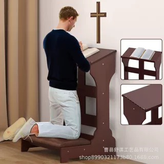 跨境现货木制祈祷长椅跪下祈祷桌教堂跪坐立凳加垫祈祷椅架凳