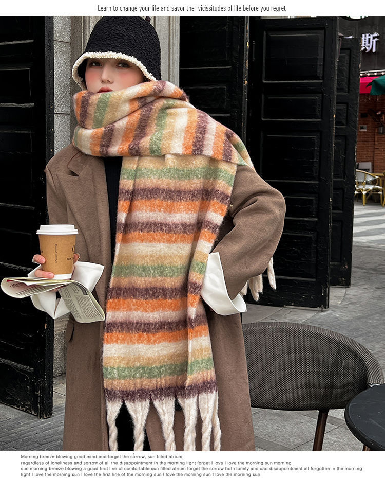 Striped Color Contrast Patchwork Scarf For Women Winter Shawl_voghion.com