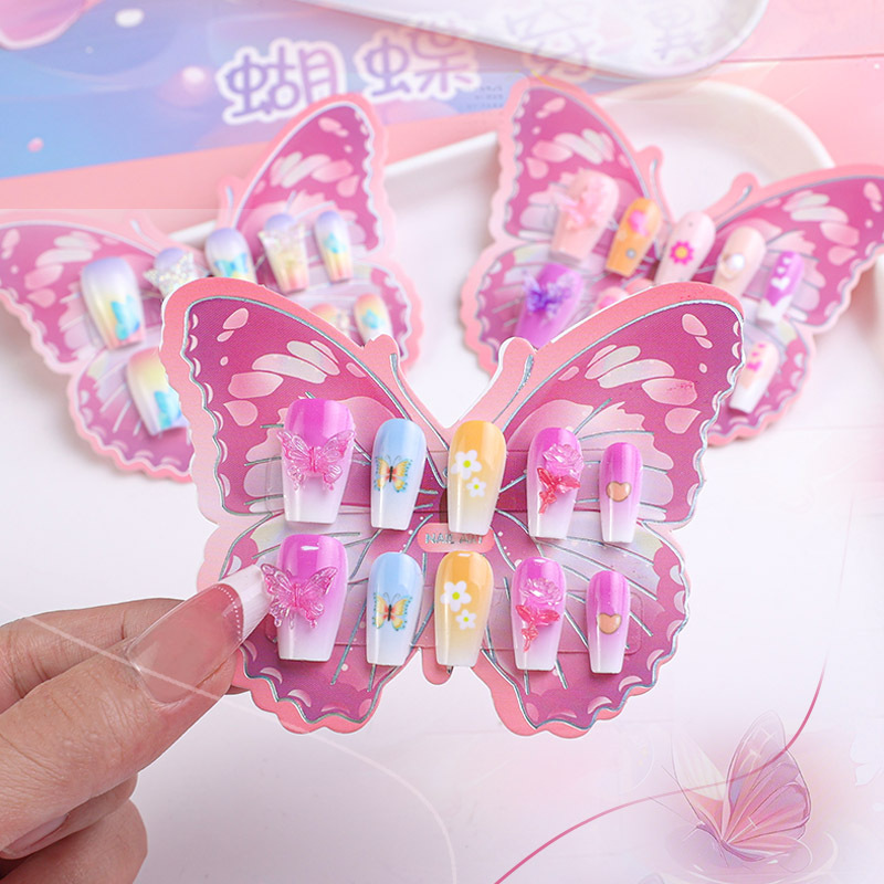Nuevos productos hechos a mano para usar uñas mariposa parche de manicura mariposa accesorios de dibujos animados para usar uñas falsas tridimensionales terminadas