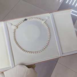 诸暨珍珠 8-9毫米淡水珍珠正圆微微暇纯银按压扣满串素链秋冬百搭