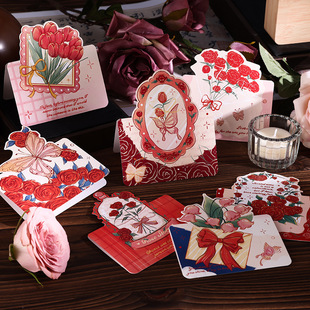 Teacher's Day Vintage Valentine's Day Bouquet Greeting Card Blessing Rose Series Small Card Message Card Thanksgiving Flower Shop Wholesale
