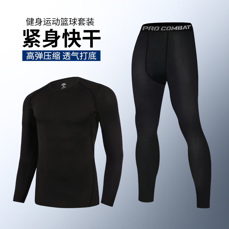 Medias de secado rápido para hombres de manga larga cálido entrenamiento para correr equipo de fitness otoño e invierno traje deportivo elástico alto