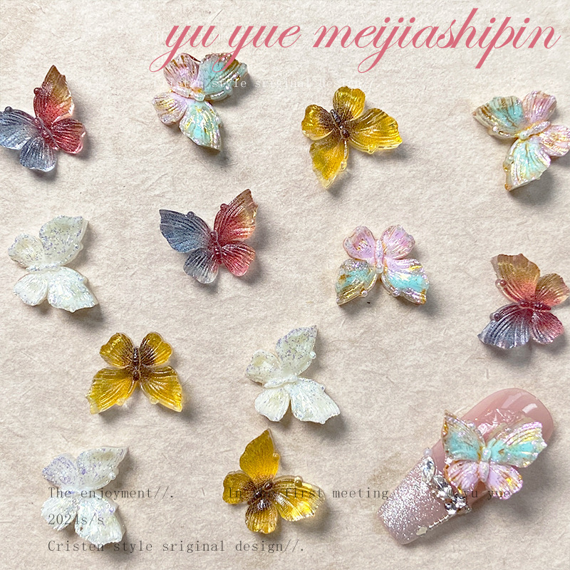 Explosions thousand silk butterfly nail jewelry retro melt gold Joker resin soft pottery butterfly nail accessories mixed wholesale Explosions thousand silk butterfly nail jewelry retro melt gold Joker resin soft pottery butterfly nail accessories mixed wholesale
