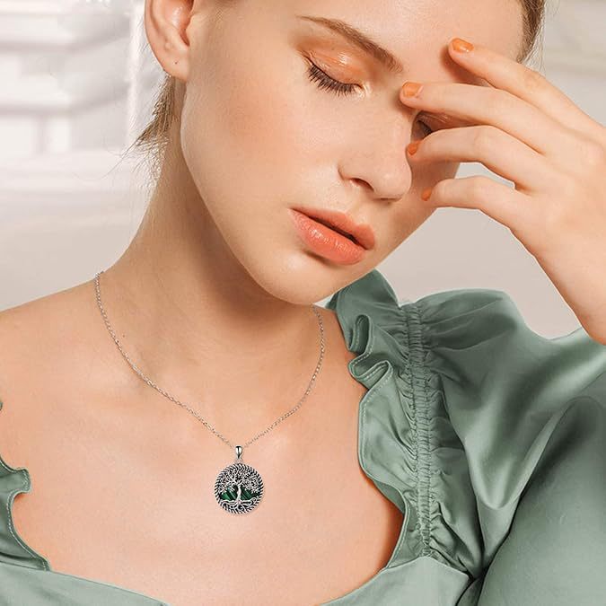 925 plata esterlina collar redondo árbol de vida malaquita mujer estilo europeo y americano transfronterizo colgante de alta calidad joyas de cadena de clavícula