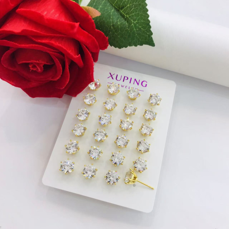 24-color plated 7mm six-prong studs, 12 pairs per card